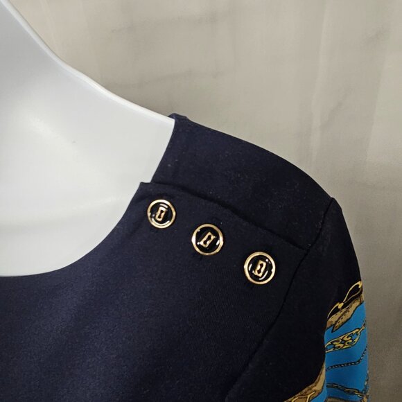 Charter Club Blouse Blue Black Equestrian Preppy Casual M - Picture 7 of 13